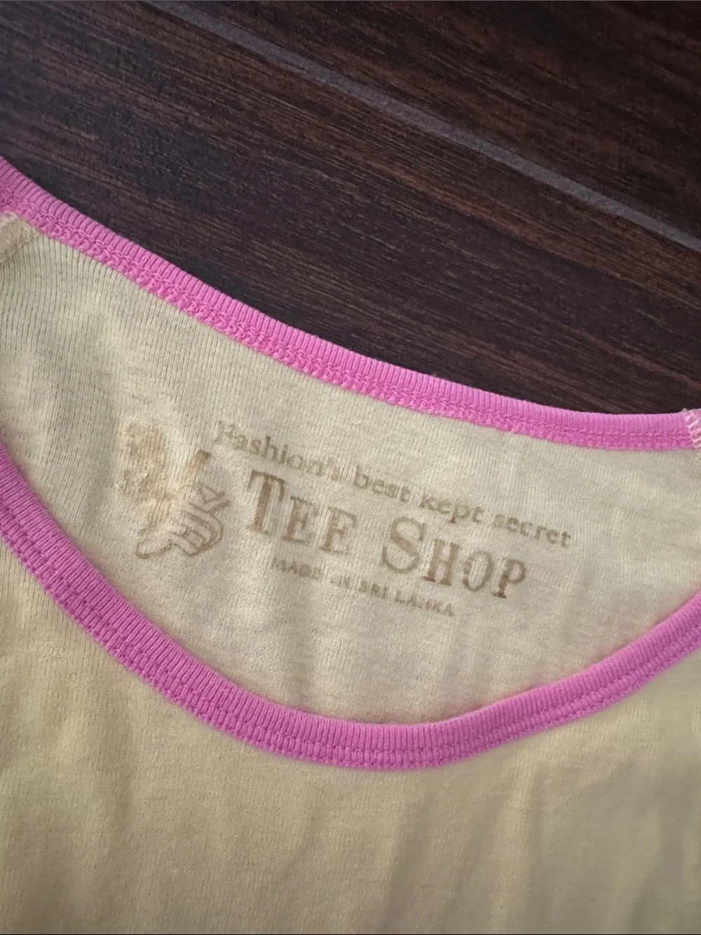 Victoria’s Secret Tee Shop Vintage Pink Butter Yellow 100% Cotton Baseball Shirt - Picture 2 of 3